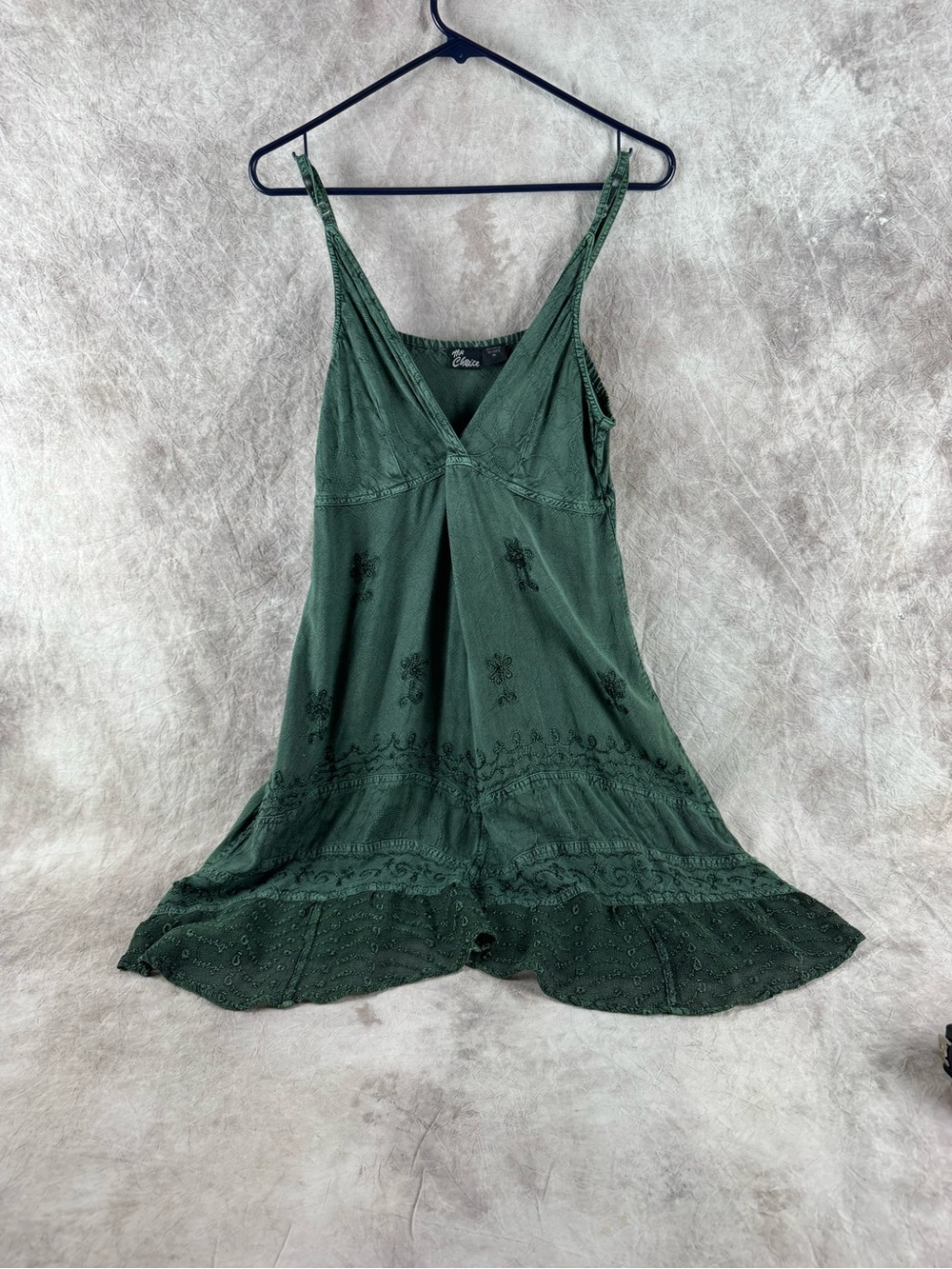 My Choice Forest Green Embroidered Mini Dress Festival Dress. Hippie Dress